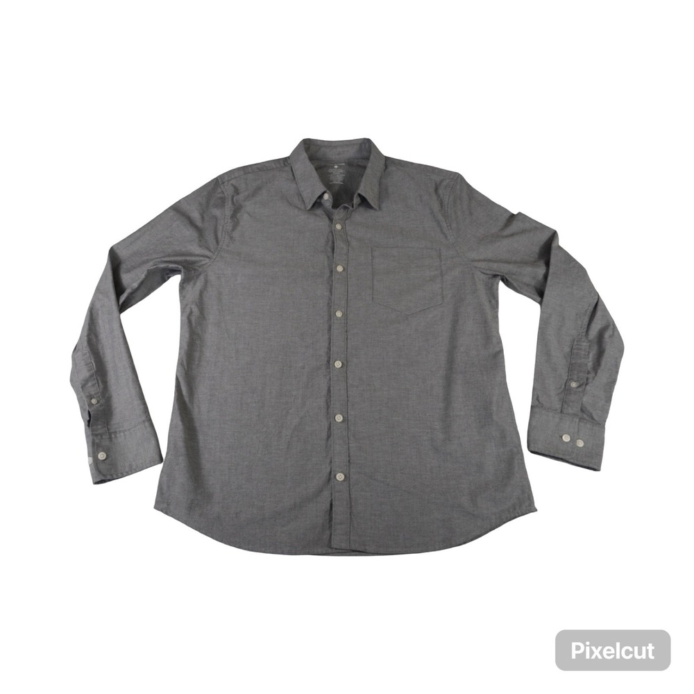 True Classic Shirt Mens Large Gray Chambray Single Chest Pocket Collar Button Up